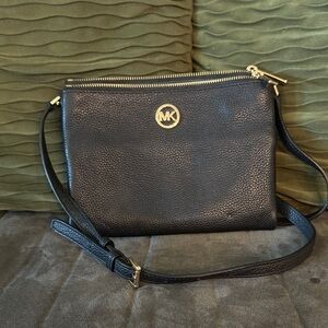 Michael Kors Pebbled Black Crossbody Bag with Gold Accents